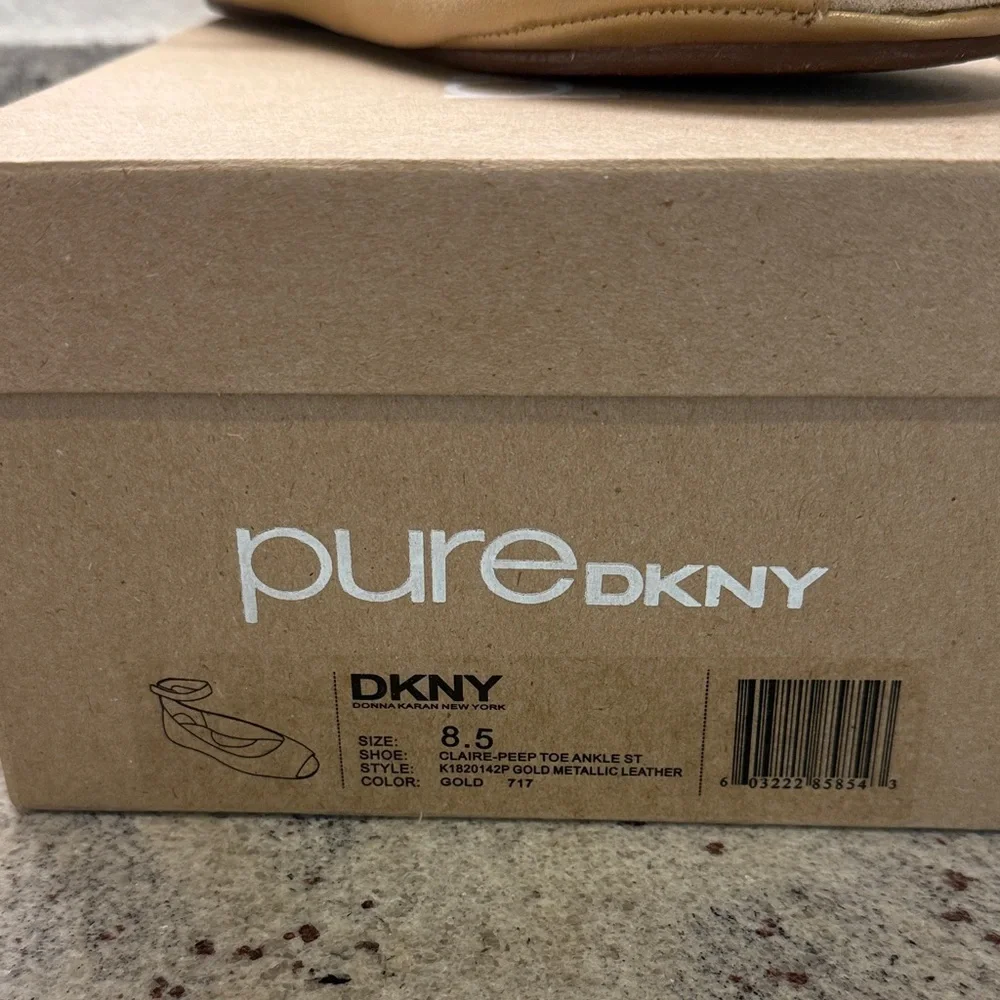 DKNY Gold Peep-Toe Ankle-Strap Flat - Picture 2 of 4